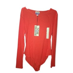 Ribbed Cut Out Neck Bodysuit